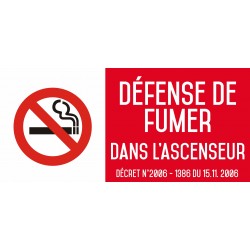 Autocollant vinyl - Défense de fumer dans l'ascenseur - L.200 x H.100 mm